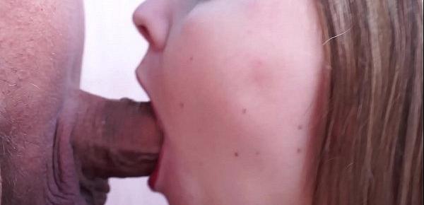  Blowjob close-up. Pulsating dick. Oral creampie